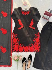 ชุดคุर्ติสผ้าไหมคุณภาพดีสำหรับผู้หญิง พร้อมกางเกงปาลาซโซ่และผ้าคลุมไหล่ผ้าไหม เหมาะสำหรับงานพิเศษหรืองานสังฆีต สำหรับส่งออก - Product Image 6