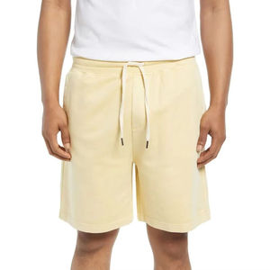 Shorts Bermuda Homme en Coton Blanc Mi-long avec Cordon de Serrage, Poches, Couleur Unie, Taille Mi-haute, Respirant, Style Tricoté - Product Image 3