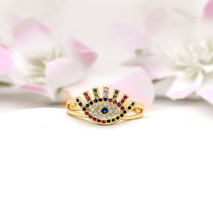 En gros Bague fine en argent sterling plaqué or 14K avec zircon cubique et œil de diable, bijoux œil d'ange maléfique émaillés - Product Image 1