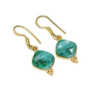 Pendientes Colgantes con Gema de Esmeralda Facetada en Forma de Cojín - Plata de Ley 925 Chapada en Oro, Hechos a Mano, para Mujer - Product Image 1