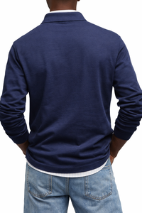 Polo pour homme 100 % coton, personnalisable avec logo, haute qualité, manches longues, respirant, infroissable, style uni - Product Image 2