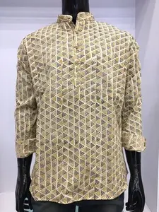 Camisa de algodón para hombre Advik, estilo étnico indio, estampado floral digital, lavable a mano, longitud regular, para bodas de verano, completamente cosida. - Product Image 2