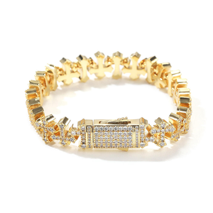 Pulsera de Cruz Chapada en Oro de 22K para Hombre con Cristales de Imitación, Diseño de Cadena Estilo Hiphop para Uso Diario - Product Image 1