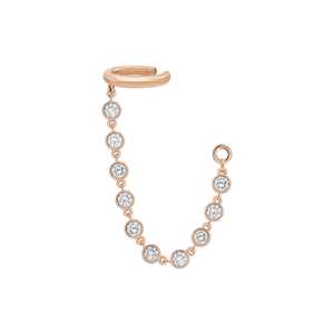 Pendientes de Oreja Tipo Cuff con Cadena, Sin Perforación, Oro Sólido de 14k y 18K, Conector de Cartílago, Bisel con Diamante Redondo Cultivado en Laboratorio, Precio de Fábrica - Product Image 3