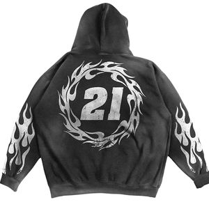 Sudadera con capucha extragrande desgastada con logo personalizado impreso en fieltro, informal, 100% algodón, de felpa, para venta al por mayor - Product Image 4