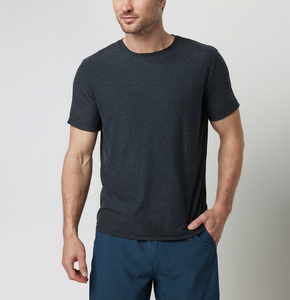 T-shirt à col rond classique, motif personnalisé, haut polyvalent à manches courtes, tricot poly/spandex, été, vente en gros, 160 GSM, couleur unie pour homme - Product Image 1