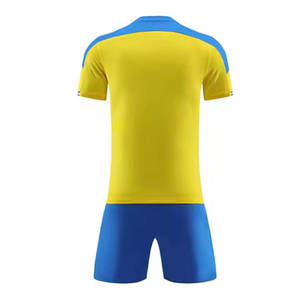 Ensemble de vêtements de sport unisexe jaune et bleu, manches courtes, col en V, séchage rapide, respirant, éco-responsable, taille élastique, polyester, pour adultes - Product Image 2