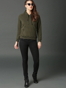 Women's Hooded Sweatshirt Solid Color Full Sleeve 100% Cotton Knitted Breathable Autumn Wear Unlined Pocket Design - Product Image 2