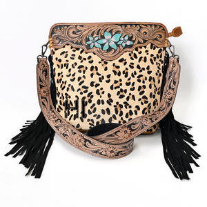 Bolso cruzado de piel de vaca curtida vegetal de estilo nacional para mujer, flecos de ante de vaca anhelados a mano con cierre de cremallera - Product Image 1