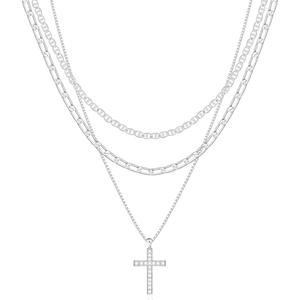Collier pendentif croix en argent 925 plaqué rhodium avec zircon, classique, unisexe, religieux, à porter au quotidien - Product Image 2