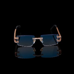 Iced Crystal Eyewear Designer Rimless Square Crystal Sunglasses Iced <b>Wood</b> <b>Temple</b> Lightweight Unisex Fashion Adult Box Outdoor - Product Image 3