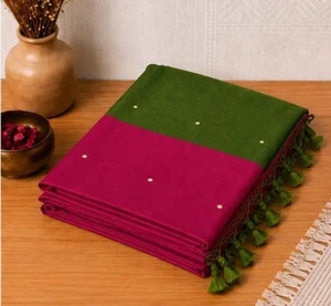 Sari en coton tissé à la main KV pour femme avec chemisier non cousu, traditionnel, séchage rapide, pour occasions décontractées et mariages d'automne - Product Image 1