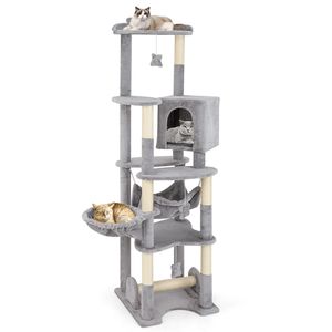 69 Zoll Mehrstöckiger Katzenbaum mit Liegeplatz oben und gemütlichem Katzenkondohaus - Product Image 1