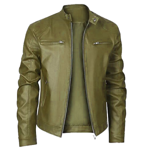 Premium Men's Vintage <b>Winter</b> <b>Leather</b> <b>Jacket</b> Crocheted Stand Windproof Breathable Customized Embroidered Standard Thickness - Product Image 5