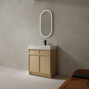 Mobile bagno freestanding da 30 pollici con lavabo in resina bianca e 2 ante con chiusura ammortizzata, imballaggio KD - Product Image 3