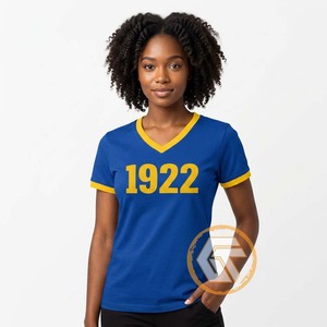 T-shirt personnalisé pour femmes de la sororité Sigma Gamma Rho, jersey polyester/coton, été, écologique, haute qualité, col en V, manches courtes - Product Image 2