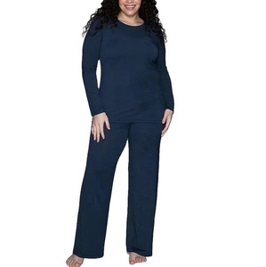 Custom 100% Silk Solid Pattern Winter Long <b>Pyjamas</b> Set <b>for</b> Women with Piping Details Thermal Breathable Sleepwear - Product Image 2