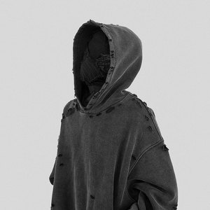 Sweat à capuche en coton mélangé à col montant et épaules tombantes, effet vieilli subtil - Product Image 5