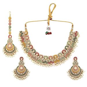 Conjunto de Joyería Hip Hop Étnica Chapada en Oro con Collar de Circones, Pendientes y Maang Tikka para Fiesta, Boda, Moda Femenina - Product Image 1