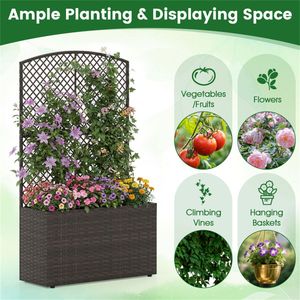 Fioriera da Giardino in Rattan PE Marrone da 49 Pollici con Traliccio Regolabile e Piedini, Grande Vaso da Esterno in Metallo, Modello INS - Product Image 5