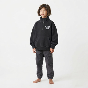 Custom Kids Oversized <b>Half</b> <b>Zip</b> <b>Sweatshirt</b> Custom Heavyweight Cotton Hoodie Unisex Drop Shoulder Streetwear Leisure Top - Product Image 2