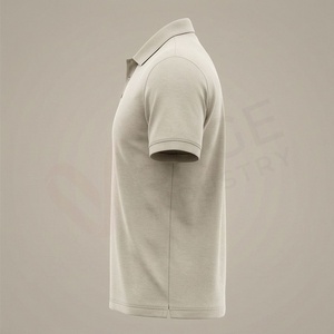 Polo à manches courtes pour homme, beige, 100% coton, tricoté, décontracté, uni, respirant, coupe classique, boutons - Product Image 3