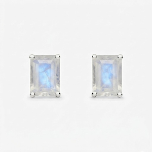 Wholesale <b>Sterling</b> <b>Silver</b> Fine Prong <b>Set</b> <b>Stud</b> <b>Earrings</b> Rhodium-Plated Moonstone Emerald Cut Romantic Party Gift Wedding - Product Image 2