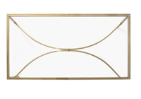 Table basse rectangulaire moderne avec plateau en verre et structure en métal, table de salon avec plateau aspect marbre