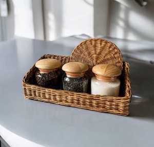 Panier de rangement en rotin fait main, unique et élégant, rectangulaire, pour cuisine, avec couvercle et support pour pots à épices - Product Image 4