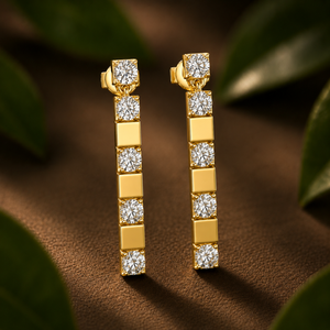 Pendientes Colgantes Modernos Personalizados con Diamantes Cultivados en Laboratorio, Corte Brillante, 1.10 CTW, EF VVS2 VS1, Oro Amarillo de 14K/18K, Chapado en Rodio - Product Image 1