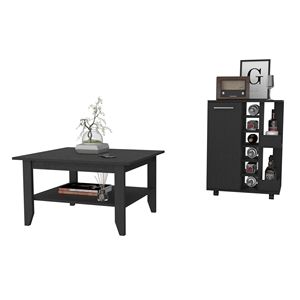 Set da soggiorno Payson in 2 pezzi, carrello bar nero e tavolino da caffè - Product Image 2