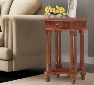 Wholesale Oval Solid Wood Side <b>Table</b> with Drawer | Antique Spindle <b>Leg</b> Wooden Telephone Stand - Product Image 1