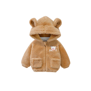 <b>Cute</b> <b>Bear</b> Hooded Faux Fur Romper For Infants Winter Soft Plush Onesie With Applique Face And Snap Closure - Product Image 3