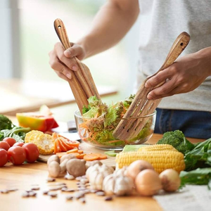 Ensemble de spatules en bois, 2 pièces, qualité alimentaire, lavage à la main uniquement, ustensiles pour mélanger les salades, outils de cuisine au prix le plus bas - Product Image 1