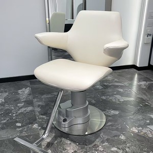 Sillón de Barbería Tapizado en Crema, Silla Hidráulica Giratoria para Estilismo de Salón, Asiento de Peluquería para Barbería - Product Image 3