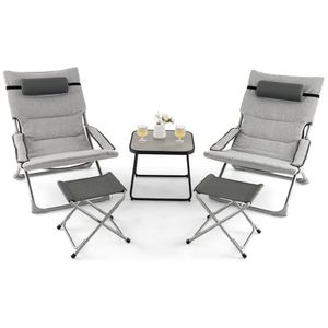 Ensemble de 5 chaises longues de patio avec table basse, chaises pliantes et repose-pieds pour usage en jardin - Product Image 1