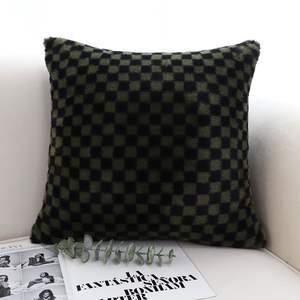 Urban Luxury 30cm Dark Green Checkered Lumbar Throw <b>Pillow</b> Modern Home Decorative Cushion for <b>Sofa</b> Bed or Living Room - Product Image 1
