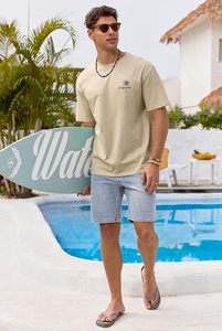 Camiseta de Manga Corta Beige para Hombre con Estampado de Palmeras, Diseño Gráfico de California, Cuello Redondo Informal, Corte Regular, Jersey de Algodón Transpirable - Product Image 5