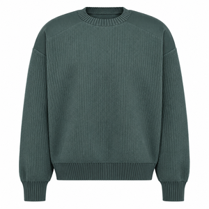 Pull en tricot à col rond vert foncé pour homme, coupe classique, couleur unie, coton, vêtement d'automne, pull décontracté - Product Image 4
