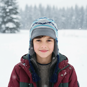 <span class=keywords><strong>Bonnet</strong></span> d'hiver chaud et épais avec cache-oreilles pour enfants, <span class=keywords><strong>bonnet</strong></span> en acrylique tricoté à l'effigie d'animaux, <span class=keywords><strong>bonnet</strong></span> en polaire pour garçons, ensemble <span class=keywords><strong>bonnet</strong></span> et gants - Product Image 6