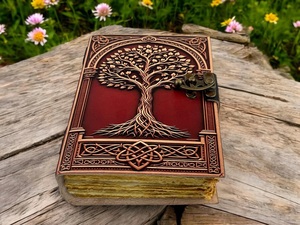 Herb Heritage Tree <b>Life</b> <b>Journal</b> Leather Bound Notebook 200 Sheets Celtic Grimoire Book Shadows Vintage Deckle Edge Diary Water - Product Image 3