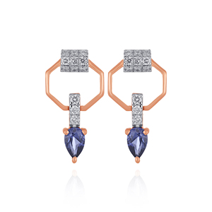 Boucles d'oreilles pendantes géométriques en or rose 14 carats avec diamants de laboratoire pour femmes - Bijoux fins élégants et tendance - Modèle GLEAMORA ENTERPRISE - Product Image 1