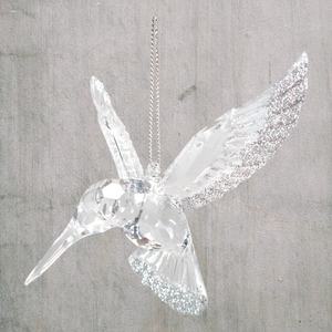 Top Quality Christmas New Year Decoration Clear Silver Glitter Green Blue Turquoise <b>Paint</b> <b>Acrylic</b> 3D Flying Hummingbird Ornament - Product Image 1