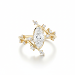 Nature Inspired Luxury Marquise Round Lab Grown Diamond Ring 14K 18K Solid Gold Floral Cluster Engagement Ring Fine Women Ring - Product Image 4
