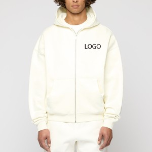 Sweat à capuche zippé en molleton de coton épais OEM pour homme, coupe oversize et carrée, épaules tombantes, logo personnalisé, haute qualité, style Y2K - Product Image 3