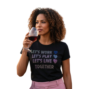T-shirt graphique en strass pour femmes, avec citation inspirante, col rond, manches courtes, vêtements décontractés à la mode pour tous les jours - Product Image 5