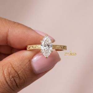 Elegante Anillo de Compromiso con Diamante Marquise VS de 1-3 CT Cultivado en Laboratorio, Engaste Milgrain, Oro 14K/18K, Estilo Vintage para Boda o Fiesta Nupcial - Product Image 1