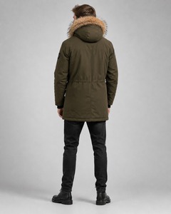 Men's Long Hooded Puffer Jacket With Fur Collar Windproof <b>Winter</b> <b>Coat</b> Solid Color Casual Outwear <b>Thick</b> Polyester Zipper Closure - Product Image 4