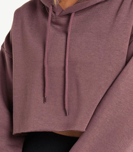 Women's Cropped Hoodie Solid Color Fleece Sweatshirt Hooded Long Sleeve Autumn Wear Breathable Cotton Bamboo Fiber - Product Image 5