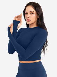 Womens Yoga <b>Long</b> Sleeve Top With Scrunch Butt Shorts Sets 2 Piece Summer Casual Solid Crew Neck <b>Matching</b> T-shirt Set For Running - Product Image 4